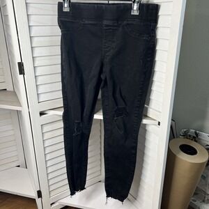 Old Navy Rockstar Jeggings Pull On Distressed Black Raw Hem Crop Size 10‎